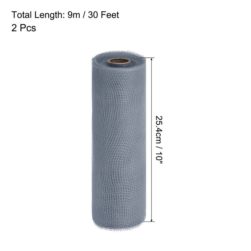 2 Pcs 10" x 30Feet PP Decorative Mesh Ribbon, with Foil - Grey
