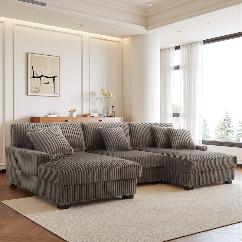 118.4"W Plush Modular Sectional Sofa with Pillows - Brown - Symmetrical