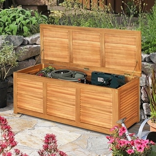 Gymax Acacia Wood Deck Box 46 Gallon Garden Backyard Storage Bench ...