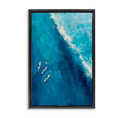 Stupell Surfers & Wave Aerial View Framed Floater Canvas Wall Art Design By LSR Design Studio
