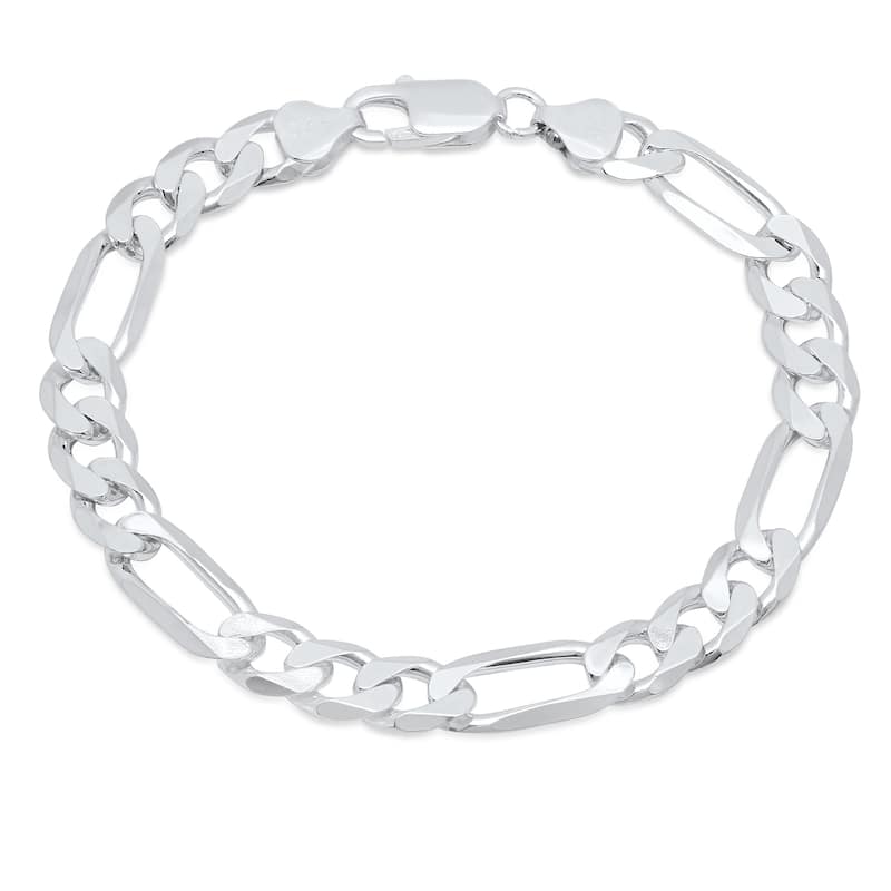 Roberto Martinez Sterling Silver Italian Figaro Bracelet (8 Inch) - 8 Inch