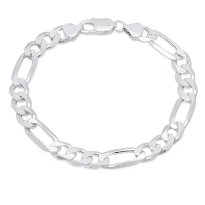 Sterling Silver Italian 10mm Diamond-Cut Figaro Bracelet (8-9 Inch)