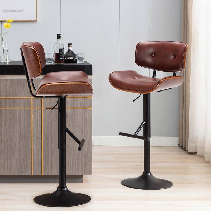 Porthos Home Cian Swivel Height Adjustable Faux Leather Mid-Century Bar Stool