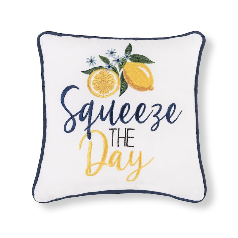 10" x 10" Squeeze The Day Embroidered Small Petite Throw Pillow
