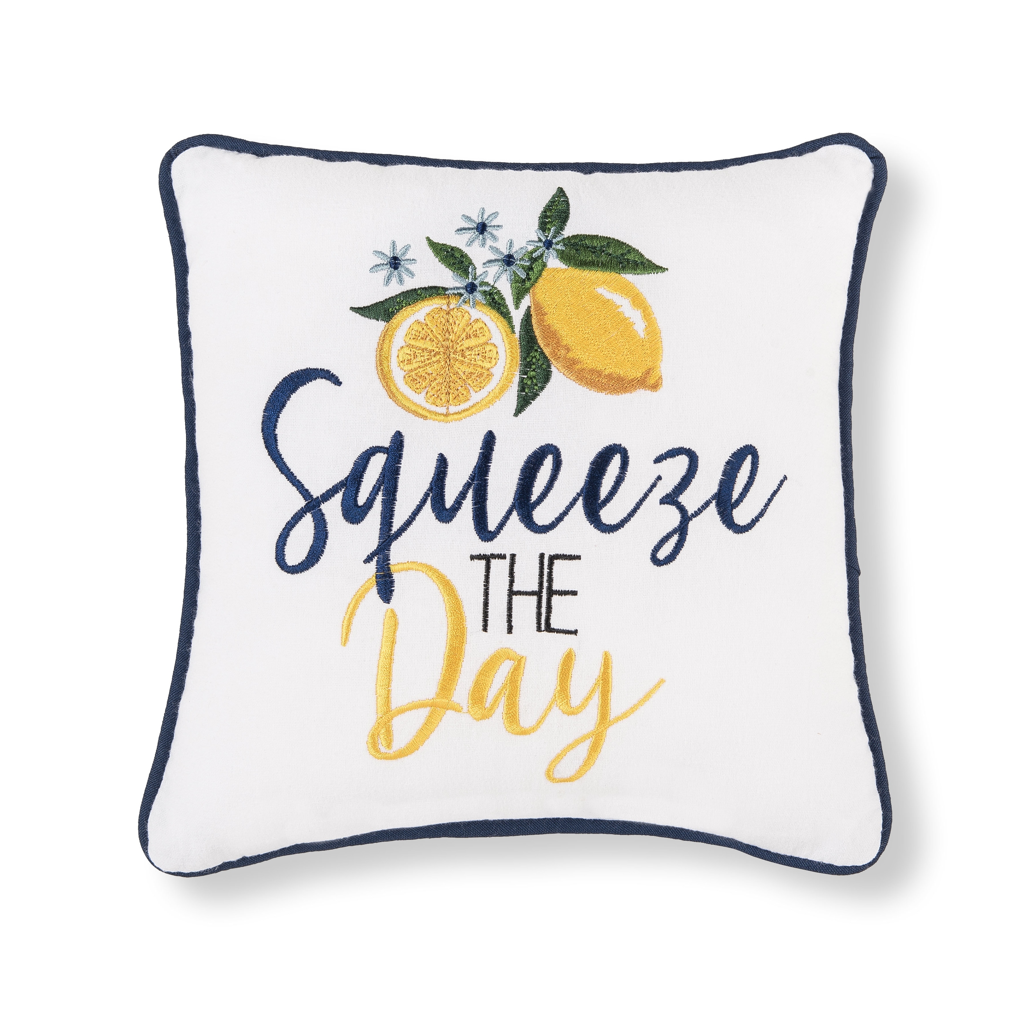 "Squeeze The Day" Lemon Fruit Cotton Blend Mini Accent Pillow 10" x 10"