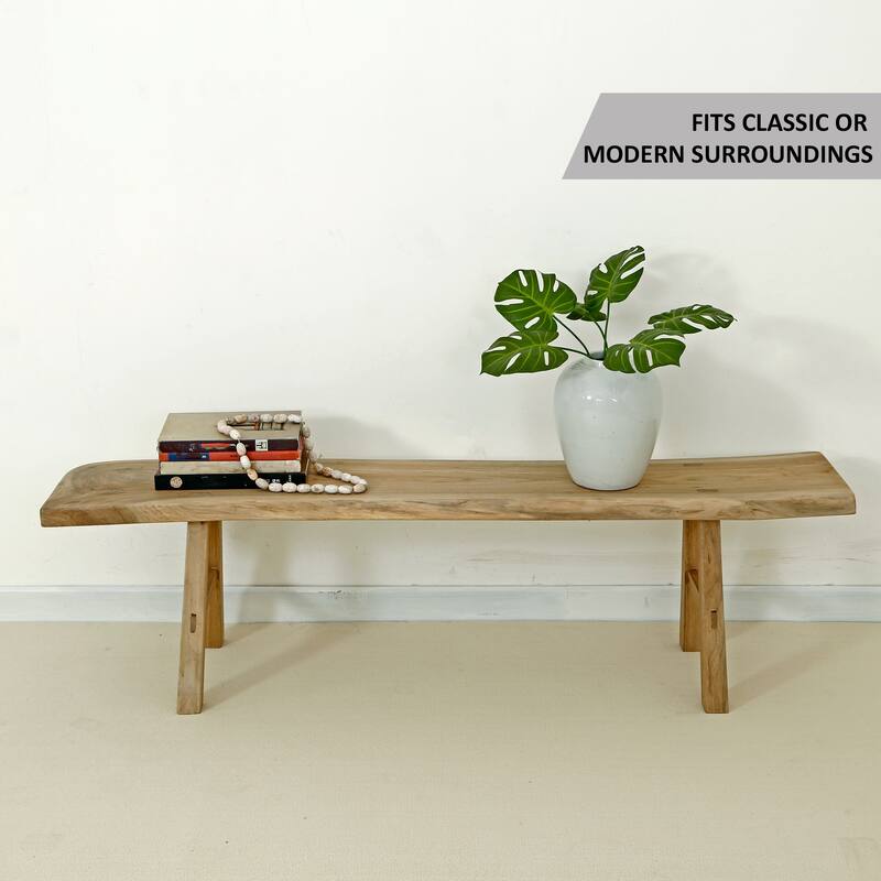 Live Edge Solid Walnut Natural Wood Bench, 18 Inch Tall (Color & Size ...