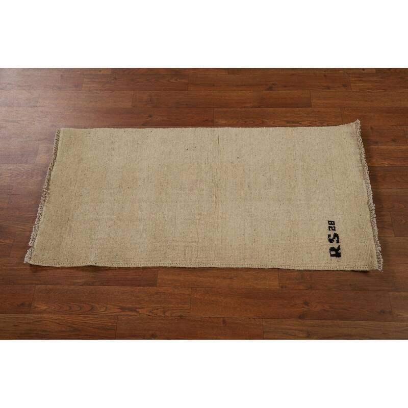 Gabbeh Modern Solid Rug Hand-Knotted Wool Carpet - 1'8"x 3'4"