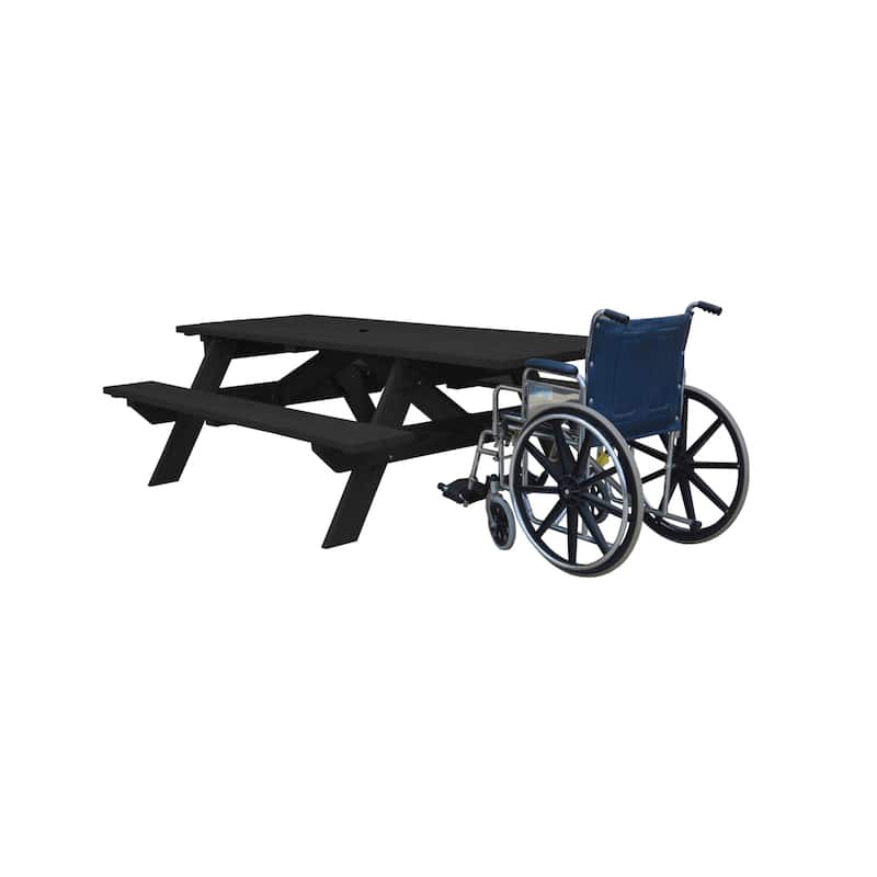 HomeRoots 94" Charcoal Solid Wood Outdoor Picnic Table with Umbrella Hole