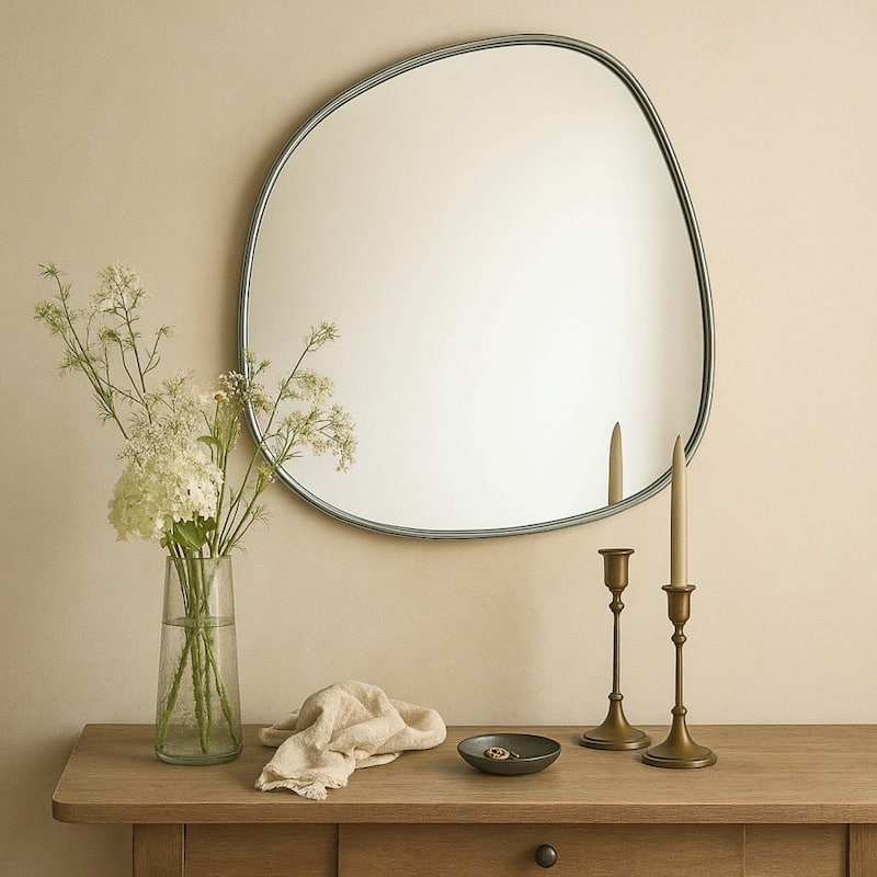 TEHOME Asymmetrical Irregular Shaped Mirror Antiqued Gold Asymmetrical Accent Mirror Irregular Bathroom Wall Mirror 27" x 27"