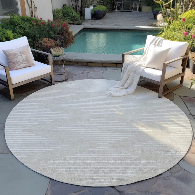 Machine Washable Indoor/ Outdoor Modern Stripe Chantille Rug - Beige - 8' x 8'