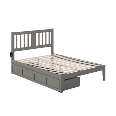 Full Bed with USB Charger & Drawers - Grey Mission Style Solid Wood Platform Bed