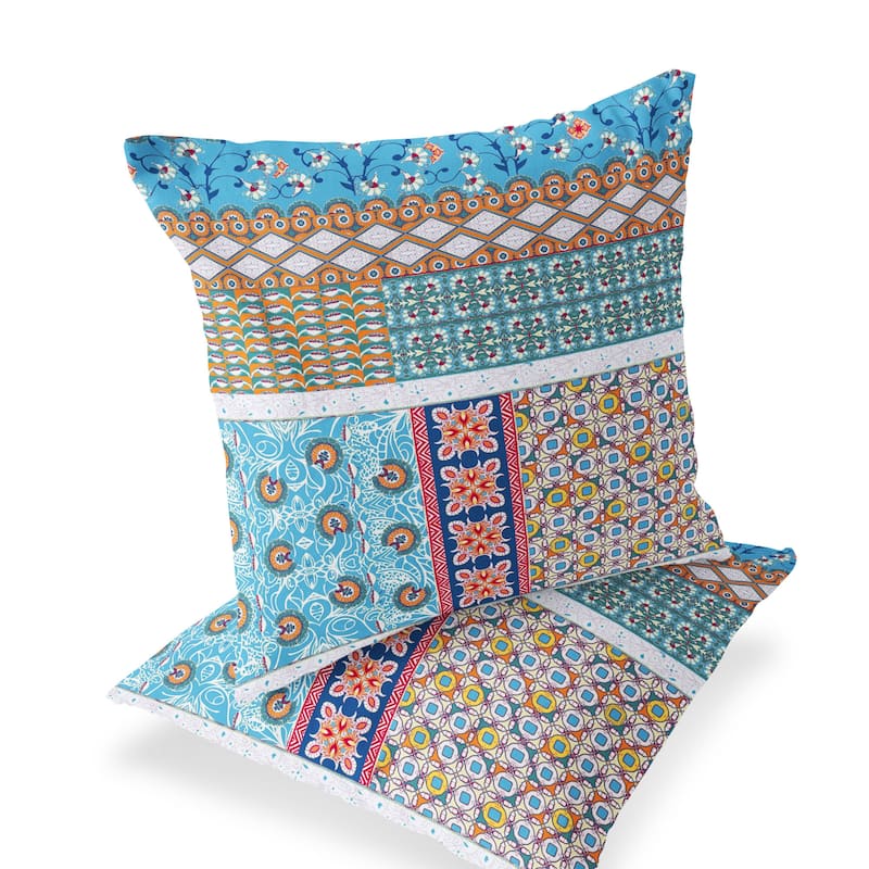 HomeRoots Set of Two 16" X 16" Blue and White Blown Seam Floral Indoor Outdoor Throw Pillow - 16.00' X '16.00' X '5.00
