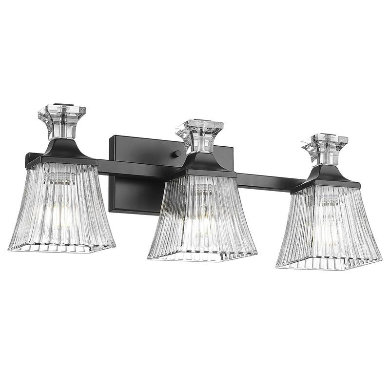 21" 3-Light Bathroom Vanity Light With Ripple Glass - Black