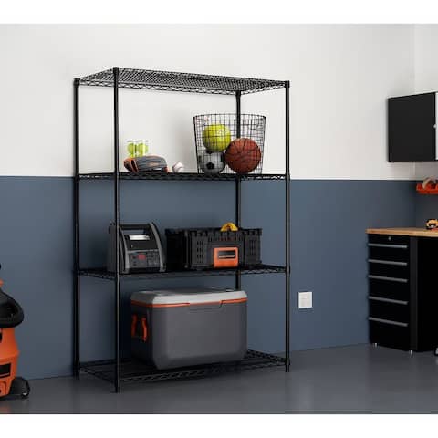 TRINITY 4-Tier 48" x 24" x 72" Black Shelving Rack, NSF Certified
