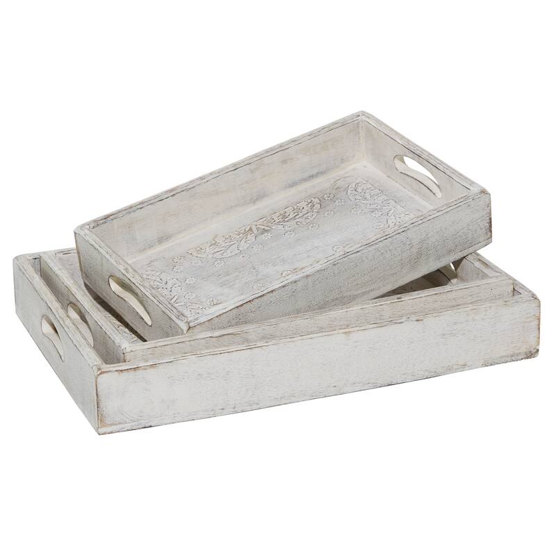 White Wood Living Room Decor Tray (Set of 3) - 20 x 14 x 3