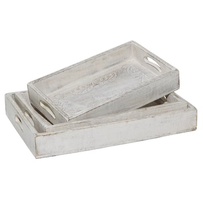 Wood Tray - Set of 3 White - Roche River Decor - 14"W x 20"L x 3"H