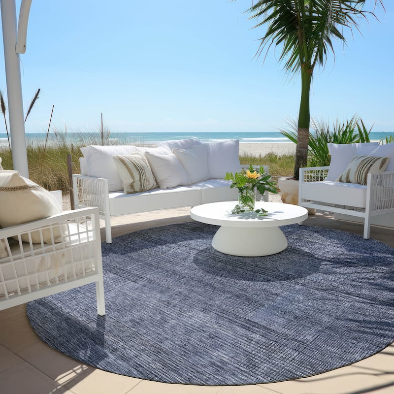 Machine Washable Indoor/ Outdoor Chantille Contemporary Imprints Rug - Navy - 8' x 8'