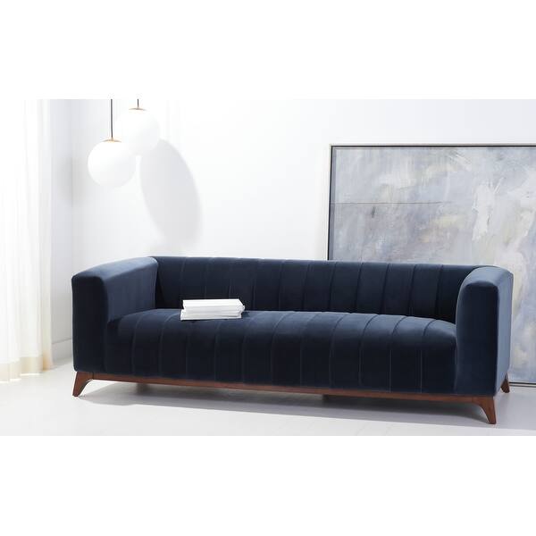 slide 1 of 20, SAFAVIEH Couture Dixie Modern Channel Tufted Velvet Sofa - 90.9" W x 34.6" L x 28" H Navy