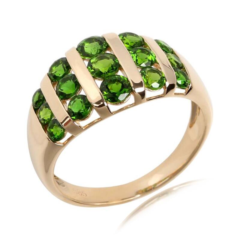 Yellow Gold Over Sterling Silver 3.5mm Round Chrome Diopside Cocktail Ring