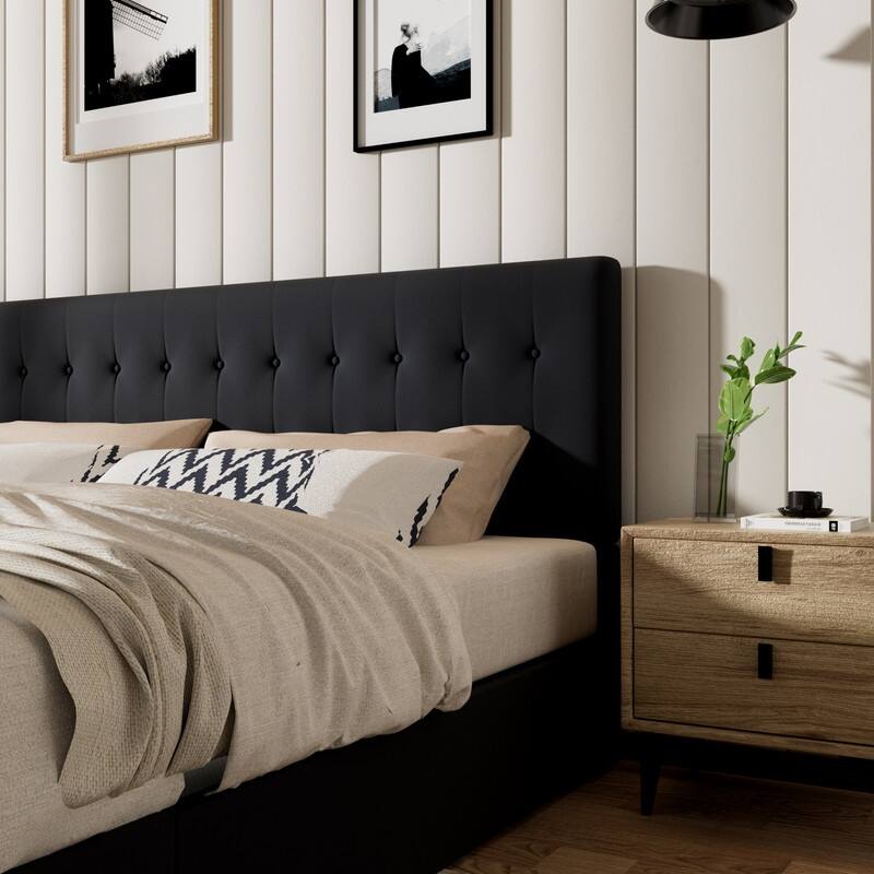 Plywood Frame Upholstered Platform Bed with Lift-up Storage