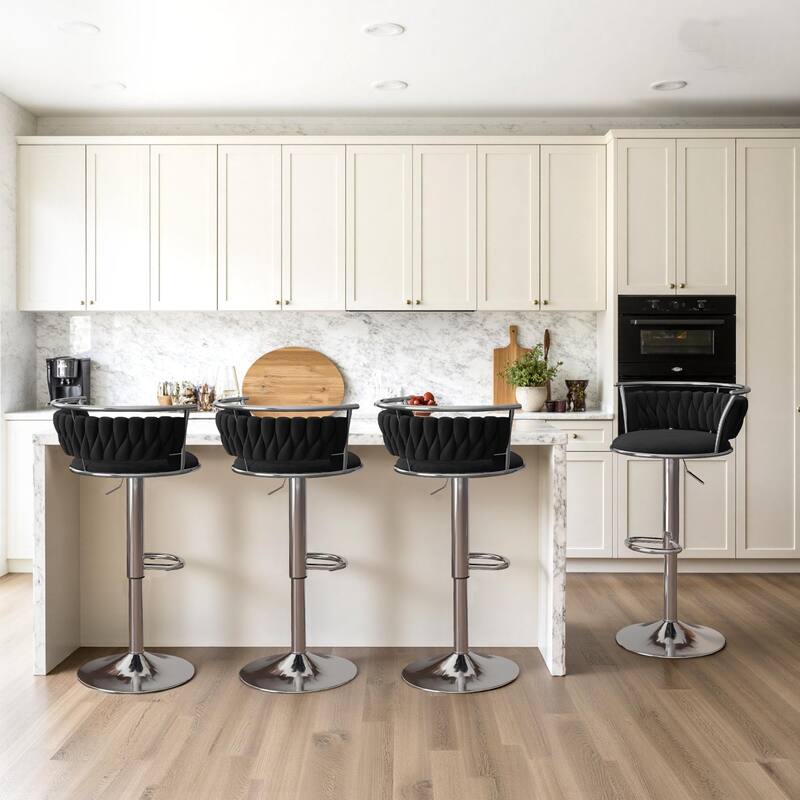 4 Set Modern Velvet Adjustable Swivel Bar Stools with Metal Frame