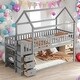 preview thumbnail 1 of 5, Twin over Twin Size House Shaped Bunk Bed with 3-Drawers, Pine Wood Kids Bed Frame with 3-Shelves for Bedroom, Grey Grey
