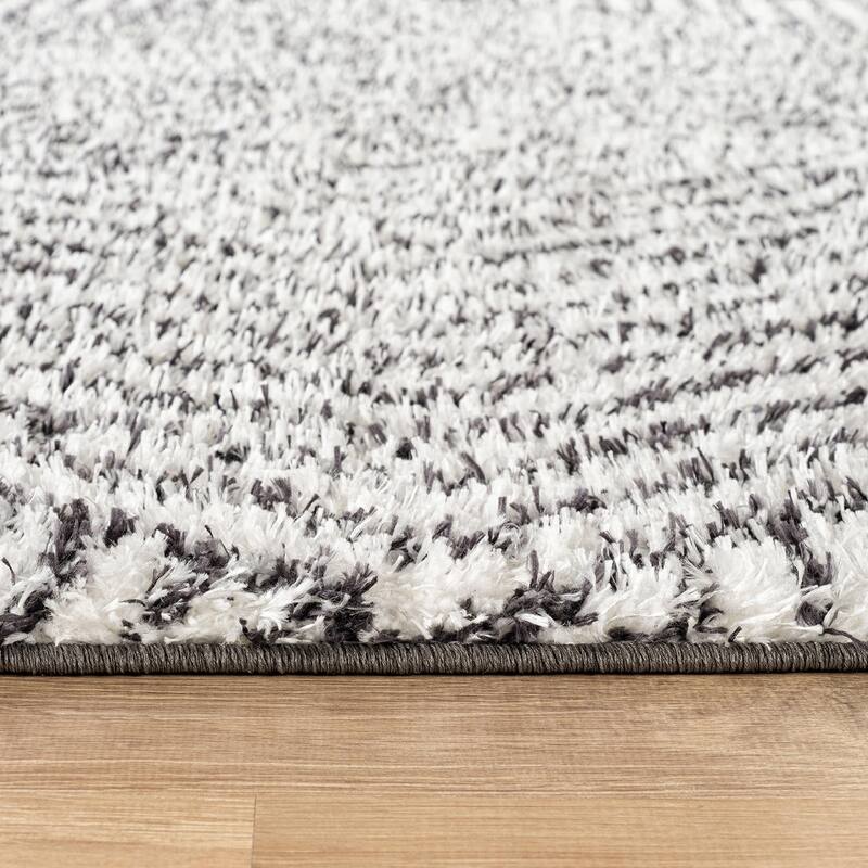 Minimal Stripe Geometric Shag Rug - Anthracite Dark Gray - Medium Pile - Cozy & Modern