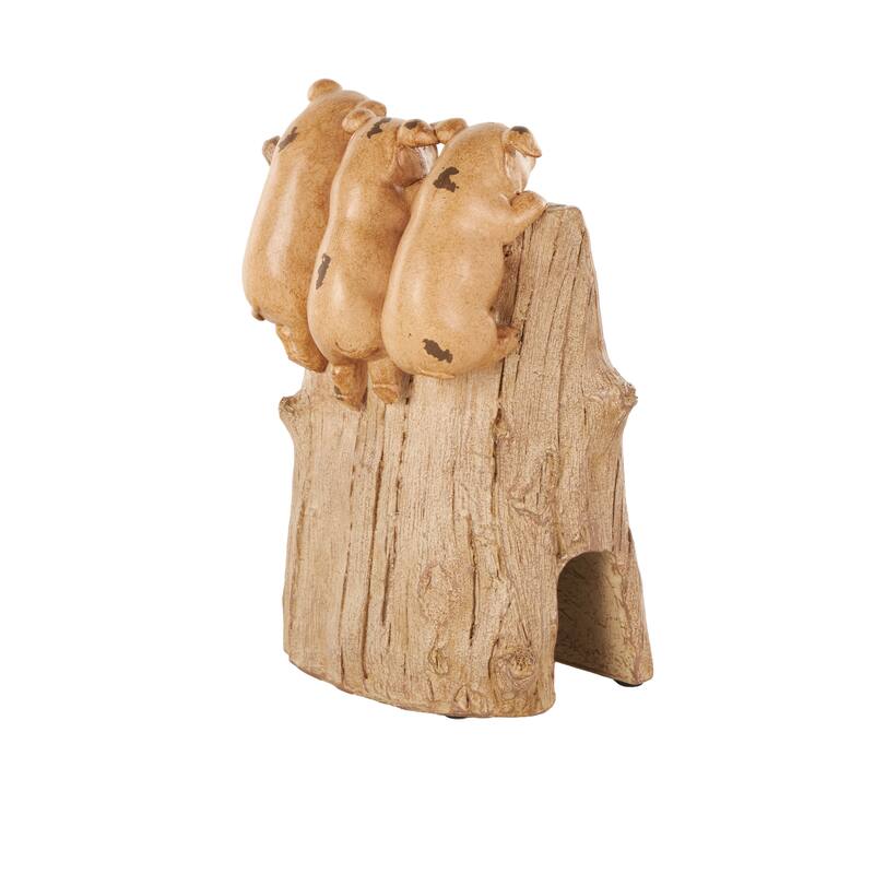 Black Polystone Chalkboard Pig Decorative Sign with Brown Tree Trunk Frame