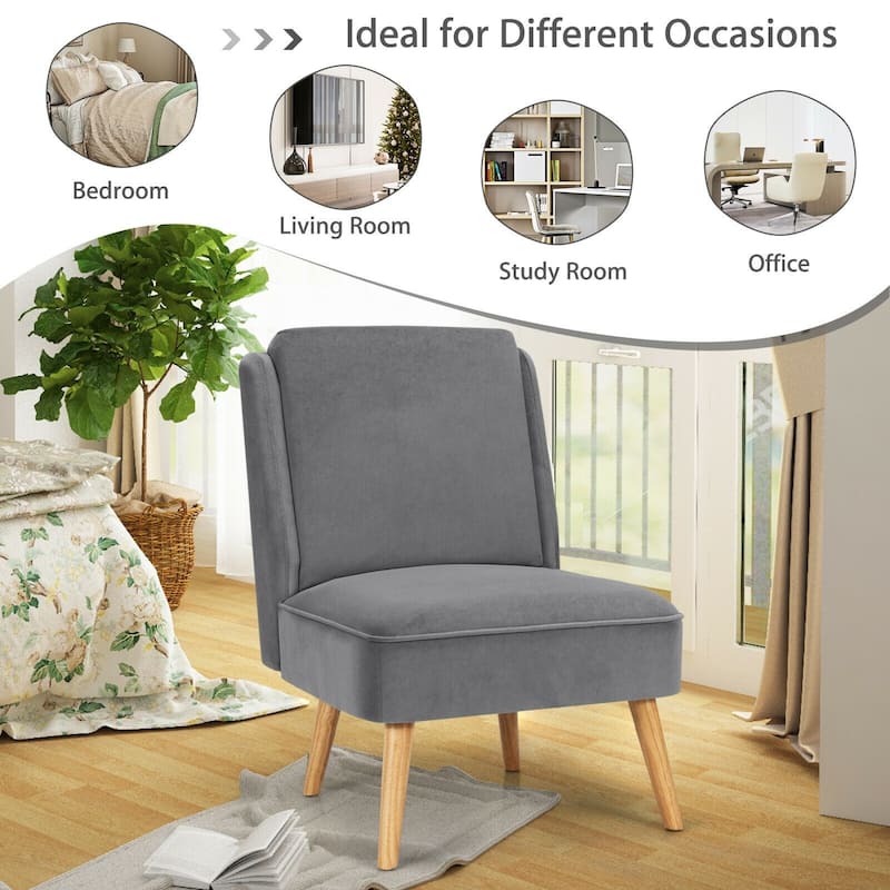 Velvet Accent Chair with Rubber Wood Legs for Living Room - 29.5" x 23.5" x 35" (L x W x H)