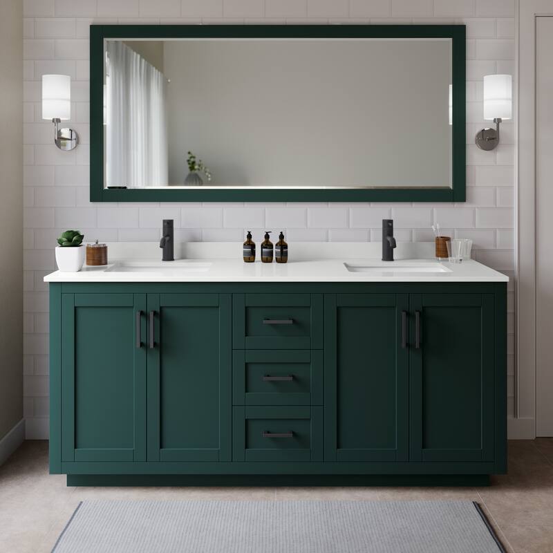Wyndham Collection WCF292972D-QTZ-UNSMXX Miranda 72" Free Standing - Green / White Quartz Top / Matte Black Hardware