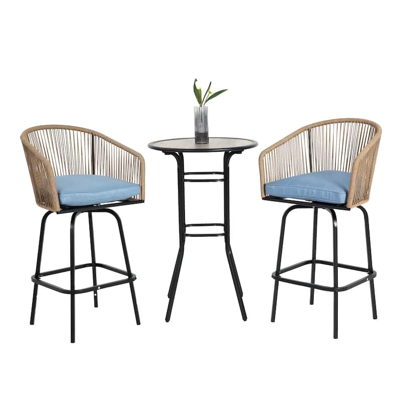 3-Piece Outdoor Bistro Set w/ 2 Swivel Chairs, Round Table, Bar Height