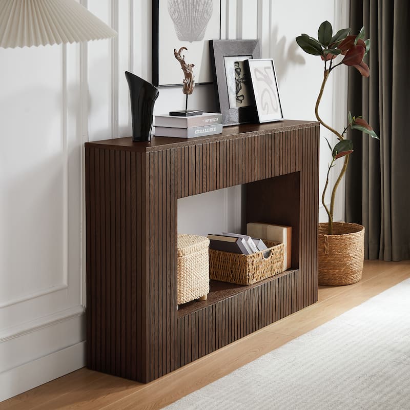 55" Modern Slatted Console Table, Narrow Entryway Table for Living Room or Hallway
