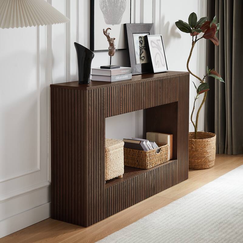 Living Room Console Table with Vertical Slatted, Narrow Entryway Table, Hallway Sofa Table Accent Table