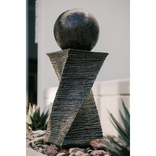 XBrand Swirl Sphere Water Fountain, Indoor Outdoor Décor, 30 Inch Tall, Black
