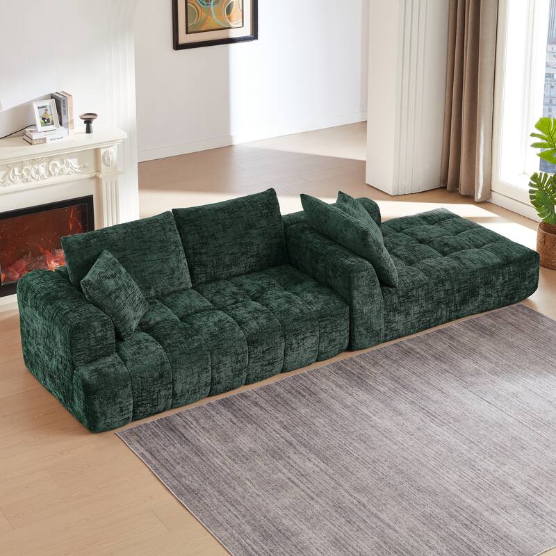 L-Shape Sectional Sofa with Chaise Lounge, Oversized Chenille Upholstered 4 Seater Sofa, Compressed Sofa with Throw Pillows