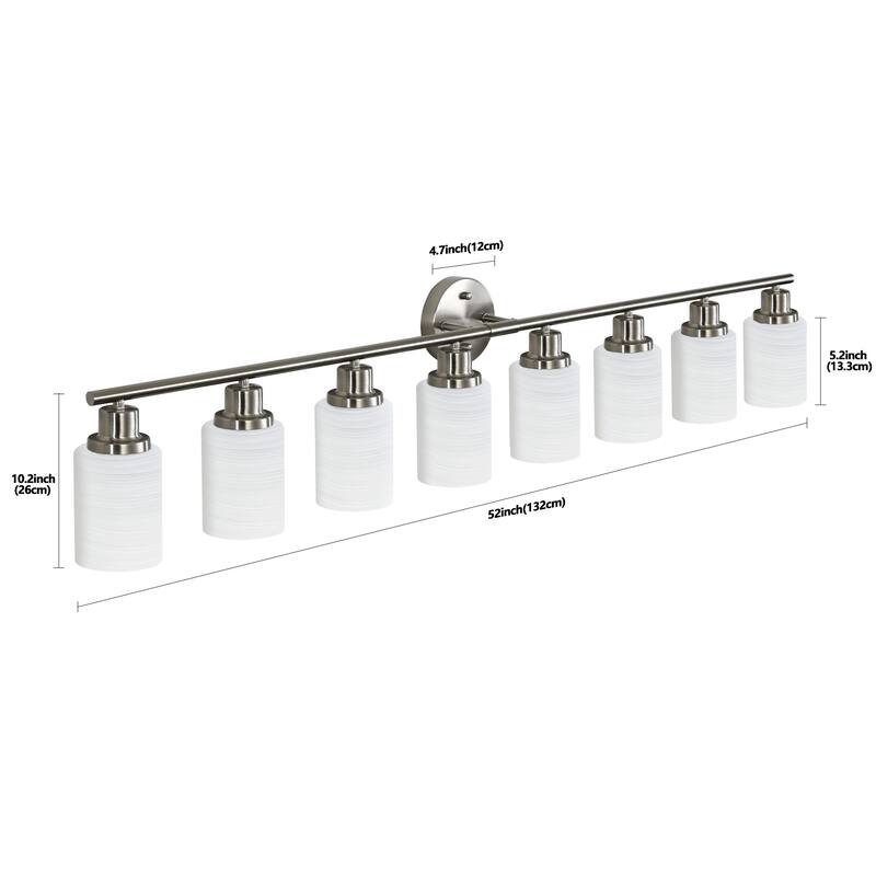 52" Modern 8-Light Vanity Wall Sconce,with Frosted Glass Shades for Bathroom or Hallway Lighting (No Bulbs)
