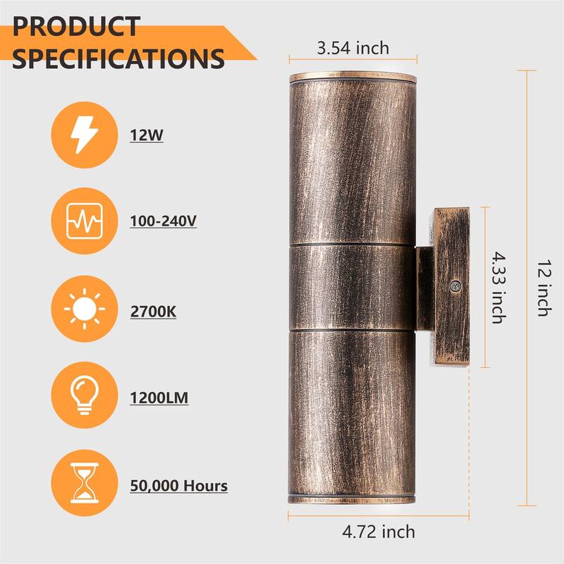 IP65 Integrated LED Cylinder Up Down Wall Light Outdoor