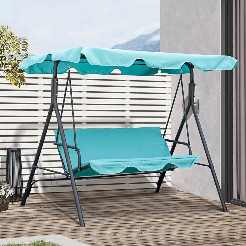 3-Person Patio Swing with Stand, Adjustable Tilt Canopy, Cozy Bench