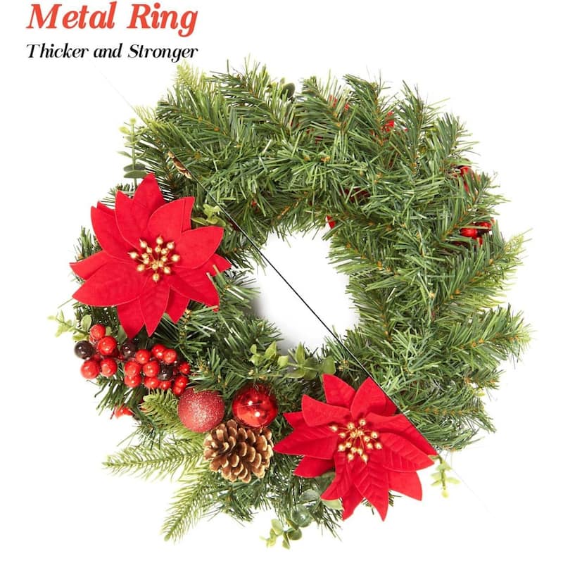 16 Inch Christmas Wreath for Front Door Fireplace Wall Window - N/A