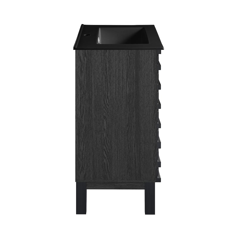 Cascade 18 In. Black Oak Bathroom Vanity With Black Ceramic Sink Top