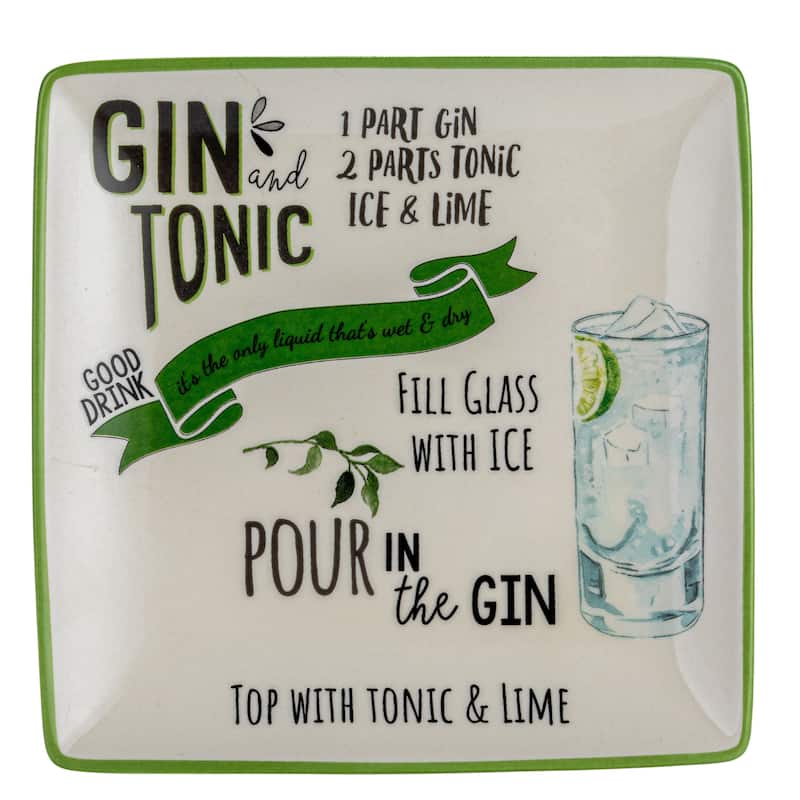 Stoneware Plate Set with Cocktail Recipes Design - 6.0"L x 6.0"W x 0.5"H