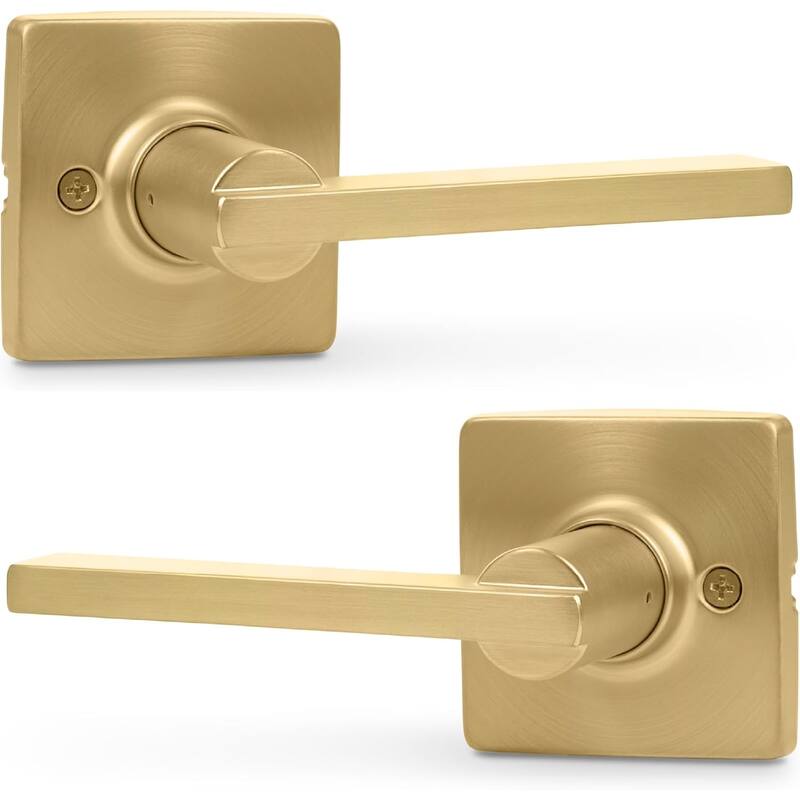 Stylware Maven Square Door Handles Lever | Reversible Handing for Standard Door Sizes | Interior Privacy, Passage & Dummy Use -  Reversible Handing for Standard Door Sizes|Double Dummy - Satin Brass