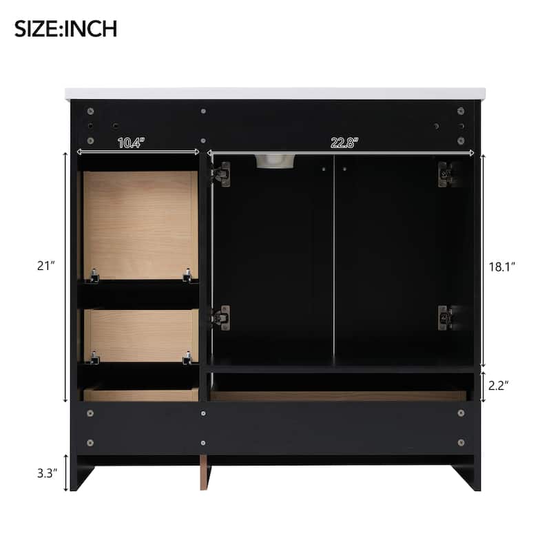 GDFStudio - Vega Wood & Ceramic 36" Shaker Style Bathroom Vanity with Sink, 4 Drawers & 2 Doors