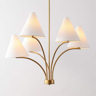 SAFAVIEH Lighting Johanna, 5 Light, 30 Inch, Antique Brass, Metal/Fabric Chandelier - 30"W x 30"D x 41"H