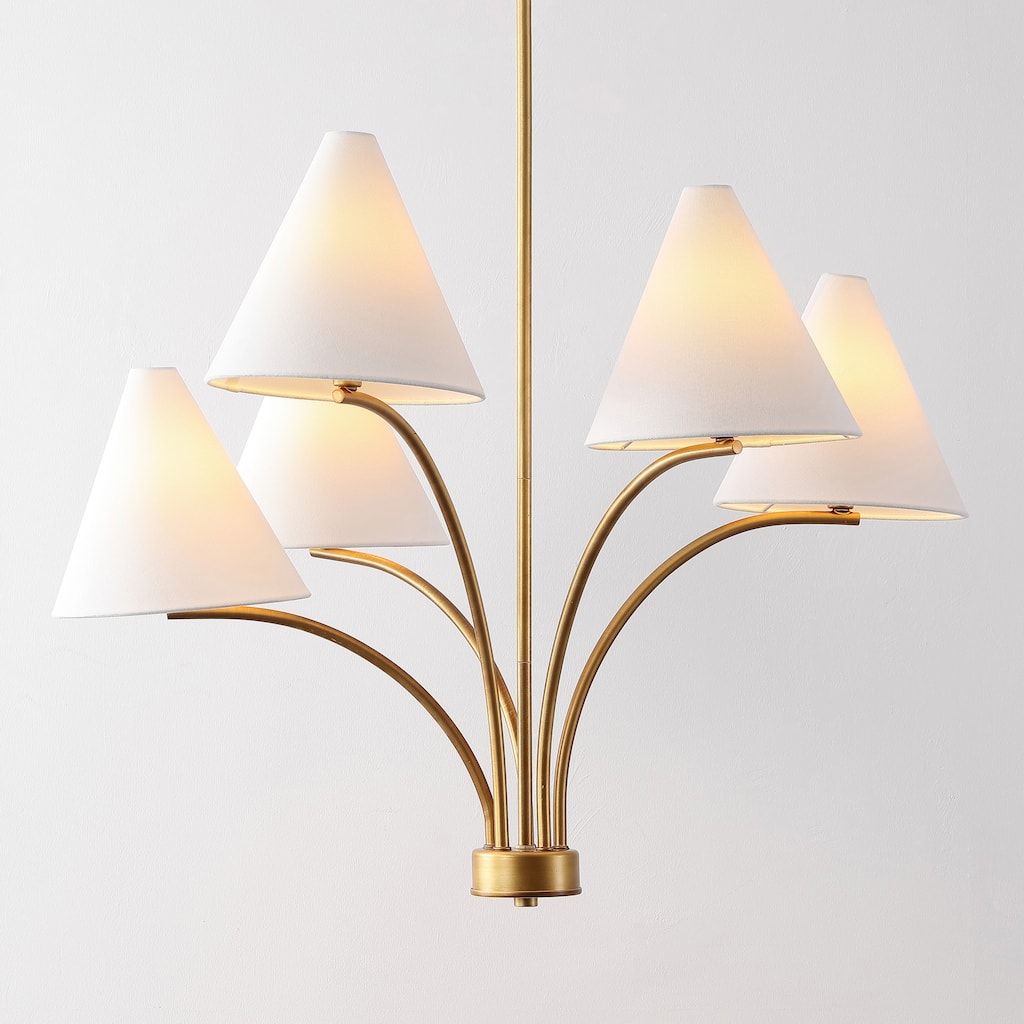 SAFAVIEH Lighting Johanna, 5 Light, 30 Inch, Antique Brass, Metal/Fabric Chandelier - 30"W x 30"D x 41"H
