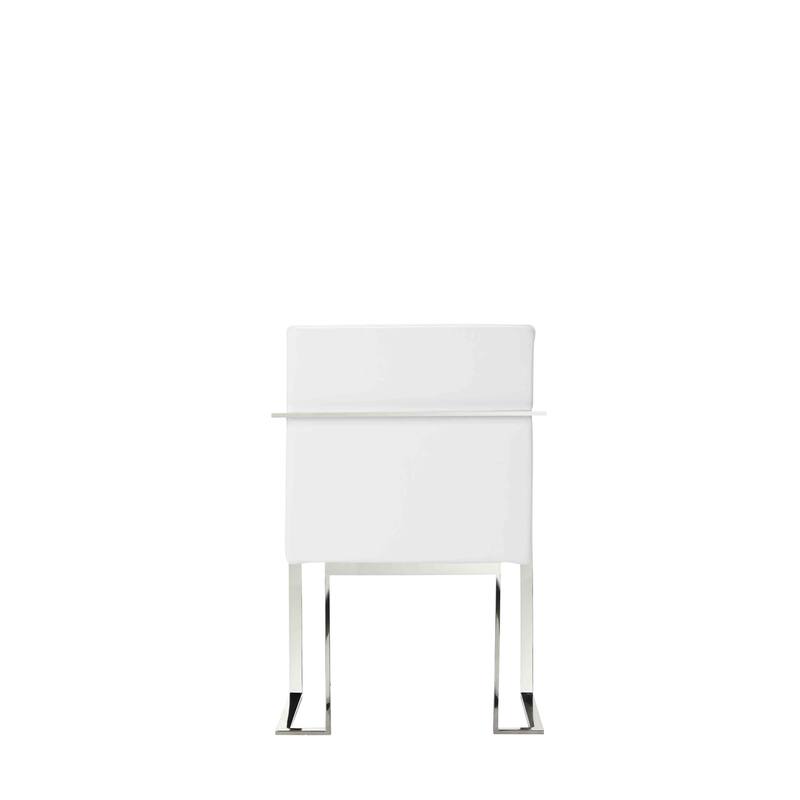 Boly 22 Inch Dining Armchair, Chrome Cantilever Steel, White Faux Leather