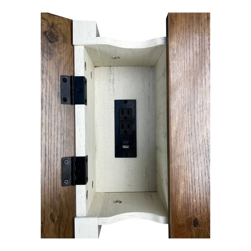 Farmhouse End Table with Charging Station,Night Stand with Barn Door and Drawer