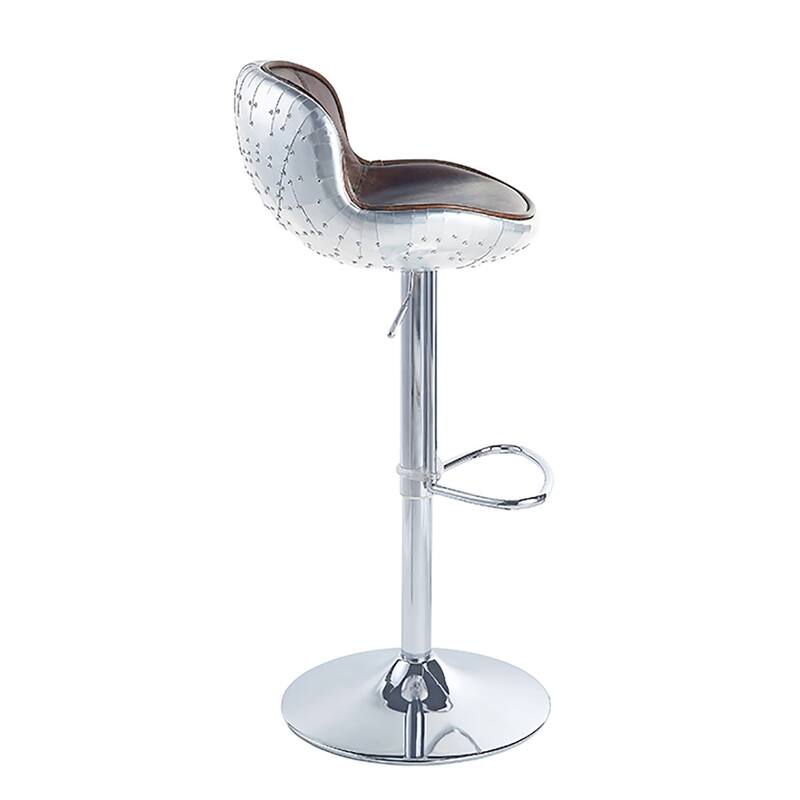 Vintage Brown and Aluminum Adjustable Stool with Swivel