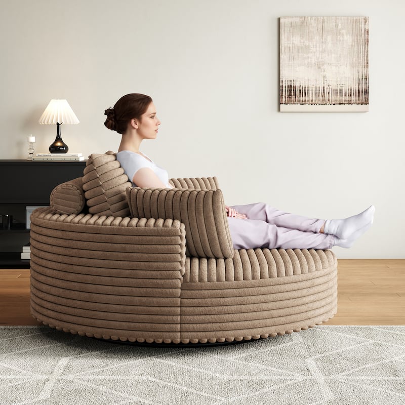 55''L Corduroy Chenille Foam Single Swivel Chair, Fluffy Modern Sleeper, 360 Degree Swivel Chair