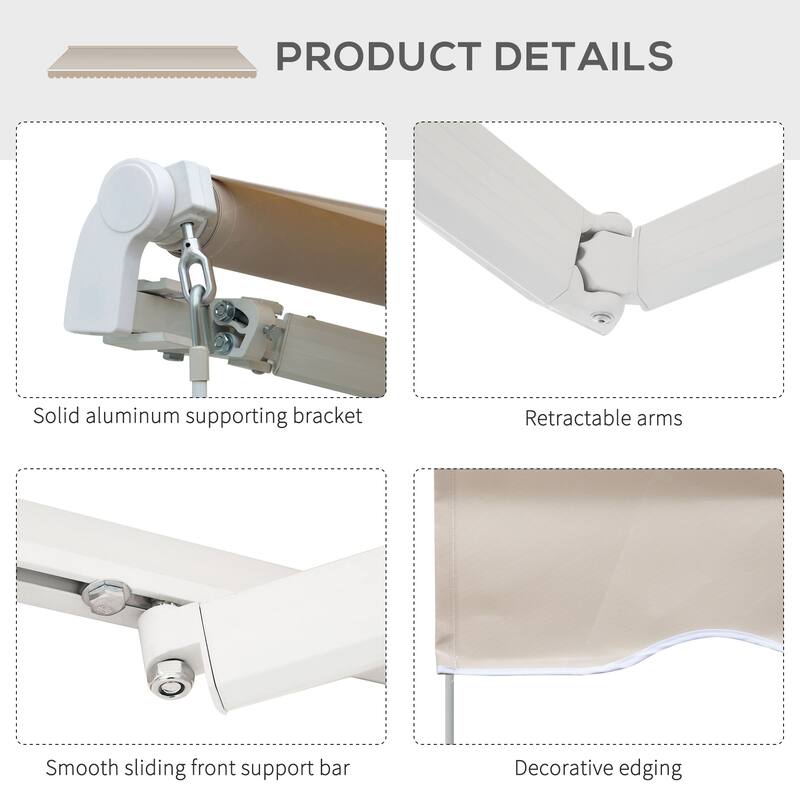 Outsunny 8' x 6.6' Patio Retractable Awning/Manual Exterior Sun Shade Deck Window Cover